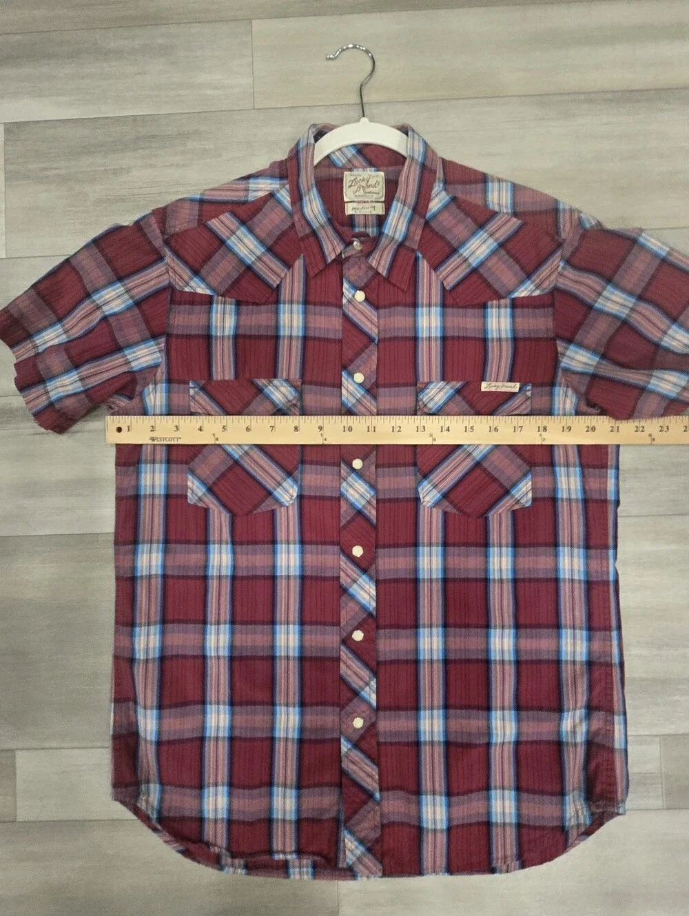 Lucky Brand Western Pearl Snap Shirt Burgandy Plaid Cowboy Ranchwear Y2K. - Picture 5 of 7